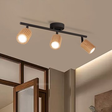 Brilagi - Faretto MODERN WOOD 3xGU10/8W/230V legno di hevea/nero