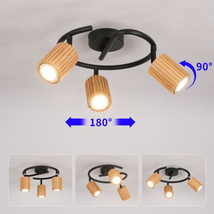 Brilagi - Faretto MODERN WOOD 3xGU10/8W/230V legno/nero