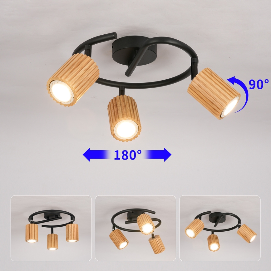 Brilagi - Faretto MODERN WOOD 3xGU10/8W/230V legno/nero