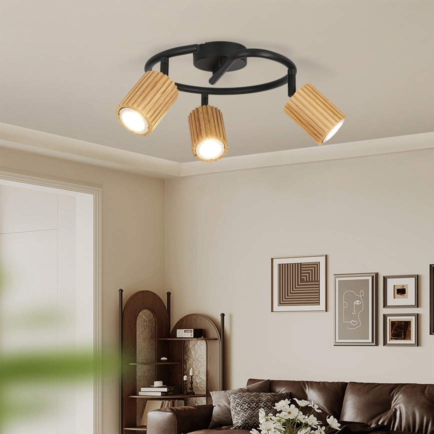 Brilagi - Faretto MODERN WOOD 3xGU10/8W/230V legno/nero