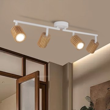 Brilagi - Faretto MODERN WOOD 4xGU10/8W/230V legno di caucciù/bianco