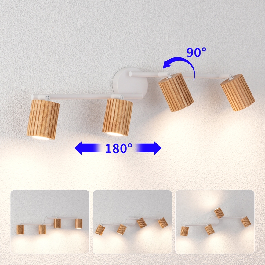 Brilagi - Faretto MODERN WOOD 4xGU10/8W/230V legno di caucciù/bianco