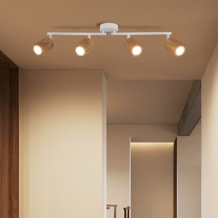 Brilagi - Faretto MODERN WOOD 4xGU10/8W/230V legno di caucciù/bianco