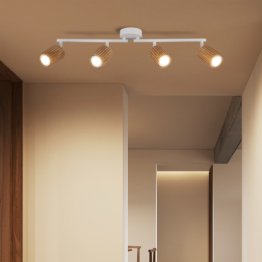 Brilagi - Faretto MODERN WOOD 4xGU10/8W/230V legno di caucciù/bianco