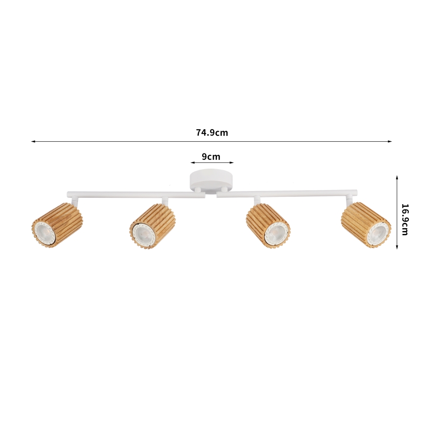 Brilagi - Faretto MODERN WOOD 4xGU10/8W/230V legno di caucciù/bianco