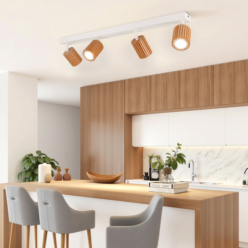 Brilagi - Faretto MODERN WOOD 4xGU10/8W/230V legno di caucciù/bianco