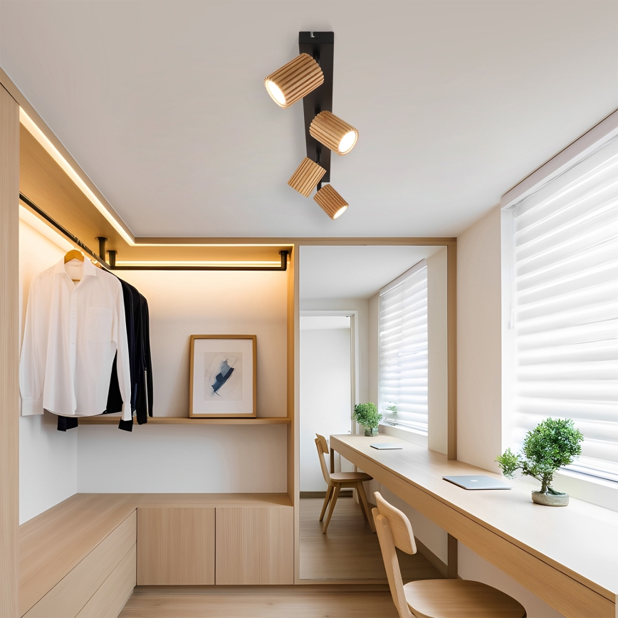 Brilagi - Faretto MODERN WOOD 4xGU10/8W/230V legno di caucciù/nero