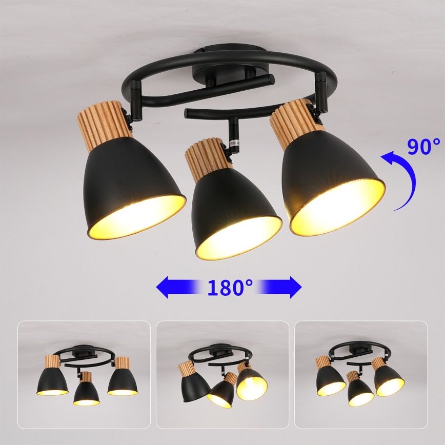 Brilagi - Faretto ODENSE 3xE14/10W/230V legno di caucciù/nero