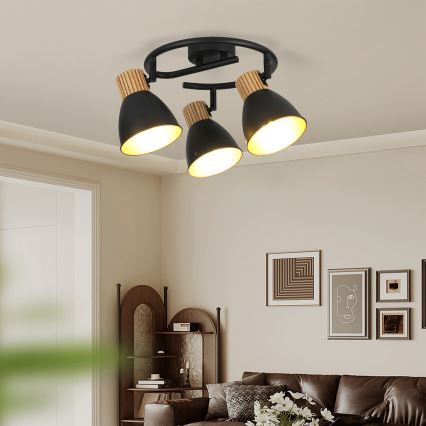 Brilagi - Faretto ODENSE 3xE14/10W/230V legno di caucciù/nero