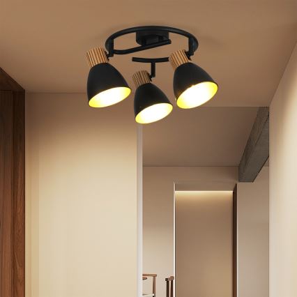 Brilagi - Faretto ODENSE 3xE14/10W/230V legno di caucciù/nero