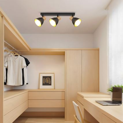 Brilagi - Faretto ODENSE 3xE14/10W/230V legno di caucciù/nero