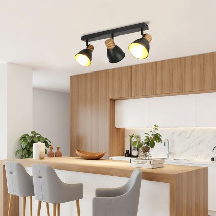 Brilagi - Faretto ODENSE 3xE14/10W/230V legno di caucciù/nero