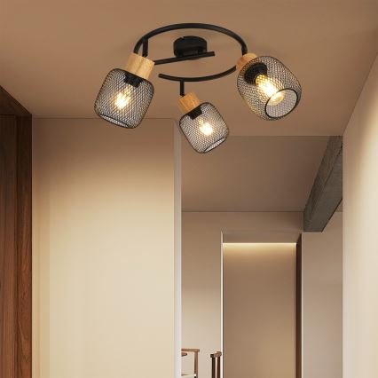 Brilagi - Faretto orientabile BASKLITE 3xE27/15W/230V, finitura legno di hevea/nero