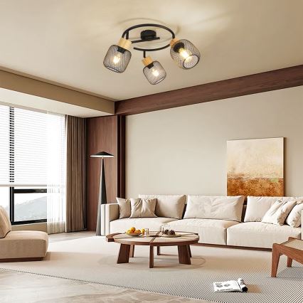 Brilagi - Faretto orientabile BASKLITE 3xE27/15W/230V, finitura legno di hevea/nero