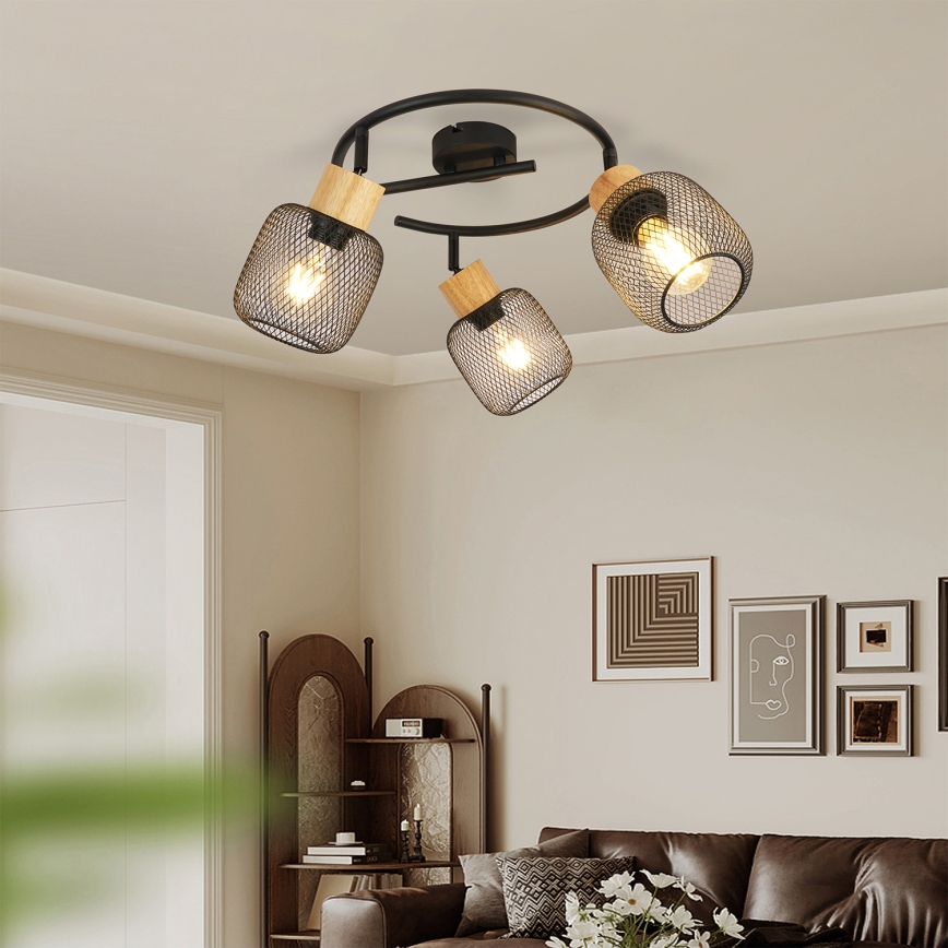 Brilagi - Faretto orientabile BASKLITE 3xE27/15W/230V, finitura legno di hevea/nero