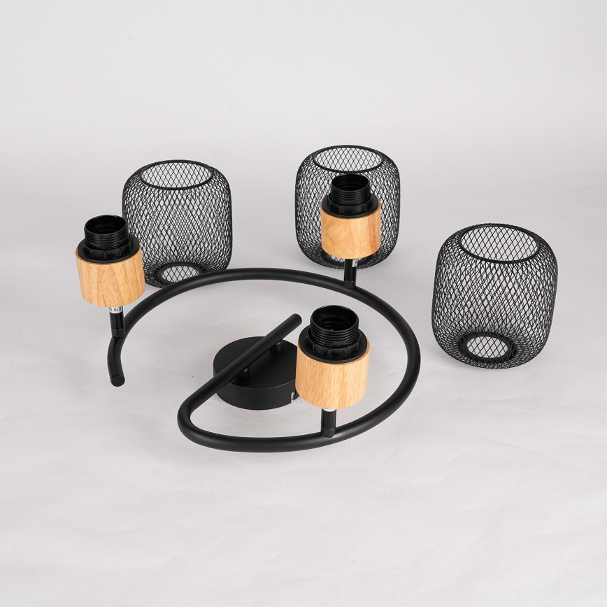 Brilagi - Faretto orientabile BASKLITE 3xE27/15W/230V, finitura legno di hevea/nero