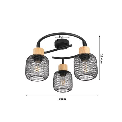 Brilagi - Faretto orientabile BASKLITE 3xE27/15W/230V, finitura legno di hevea/nero