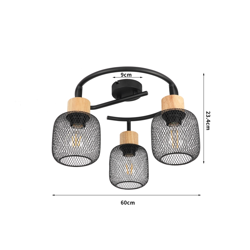 Brilagi - Faretto orientabile BASKLITE 3xE27/15W/230V, finitura legno di hevea/nero
