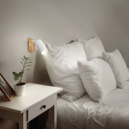 Brilagi - Faretto da parete con interruttore SELE 1xGU10/30W/230V bianco/effetto rovere