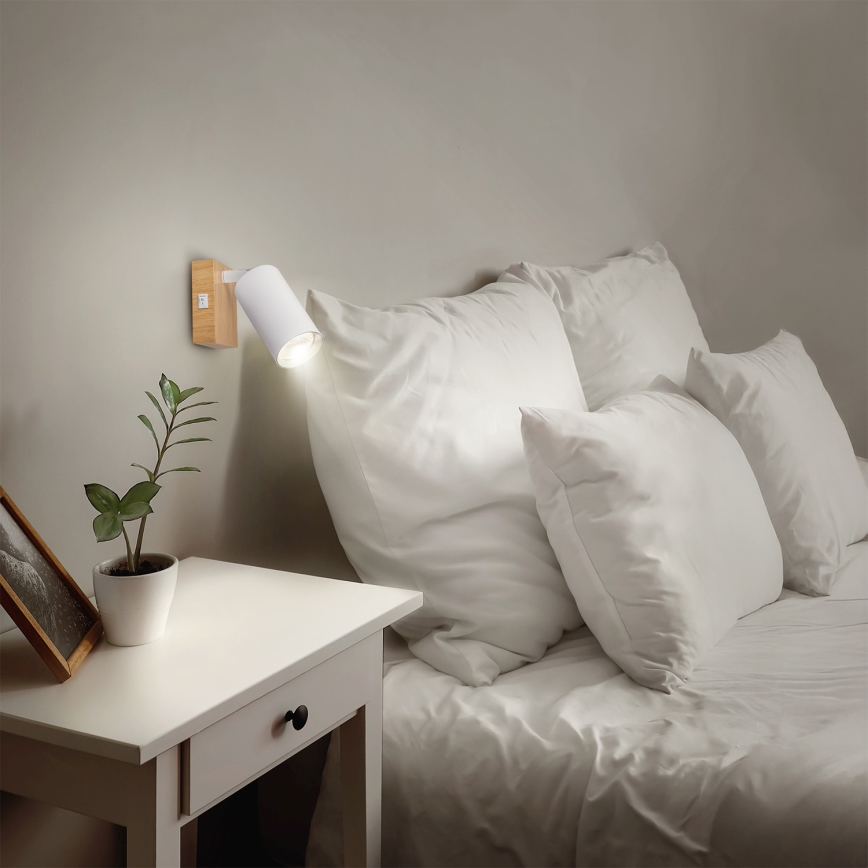 Brilagi - Faretto da parete con interruttore SELE 1xGU10/30W/230V bianco/effetto rovere