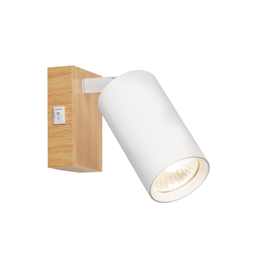 Brilagi - Faretto da parete con interruttore SELE 1xGU10/30W/230V bianco/effetto rovere