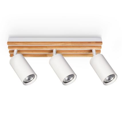 Brilagi - Faretto orientabile SELE WOOD 3xGU10/30W/230V bianco/legno