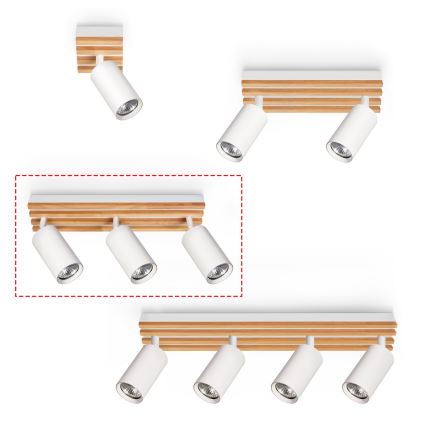 Brilagi - Faretto orientabile SELE WOOD 3xGU10/30W/230V bianco/legno