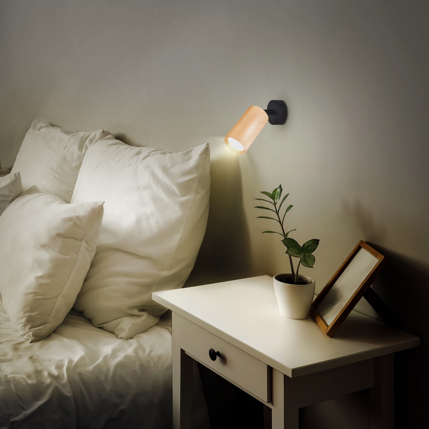 Brilagi - Faretto SELE 1xGU10/30W/230V nero/decorazioni in rovere