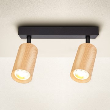 Brilagi - Faretto SELE 2xGU10/30W/230V nero/decorazioni in rovere