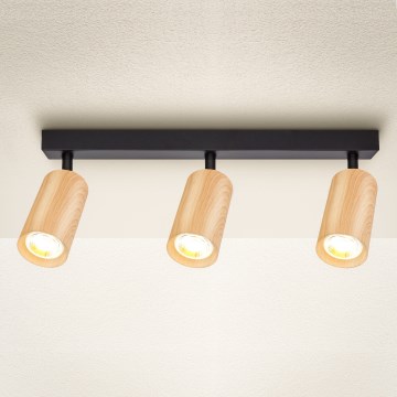 Brilagi - Faretto SELE 3xGU10/30W/230V nero/decorazioni in rovere