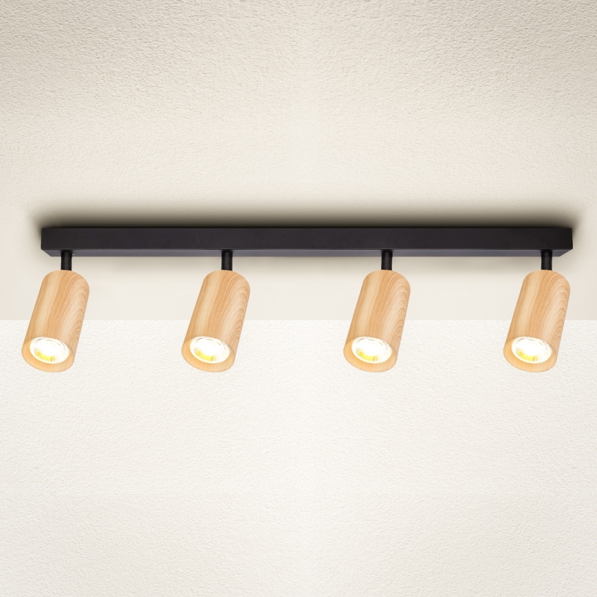 Brilagi - Faretto SELE 4xGU10/30W/230V nero/decorazioni in rovere