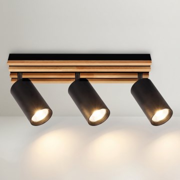 Brilagi - Faretto SELE WOOD 3xGU10/30W/230V nero/legno