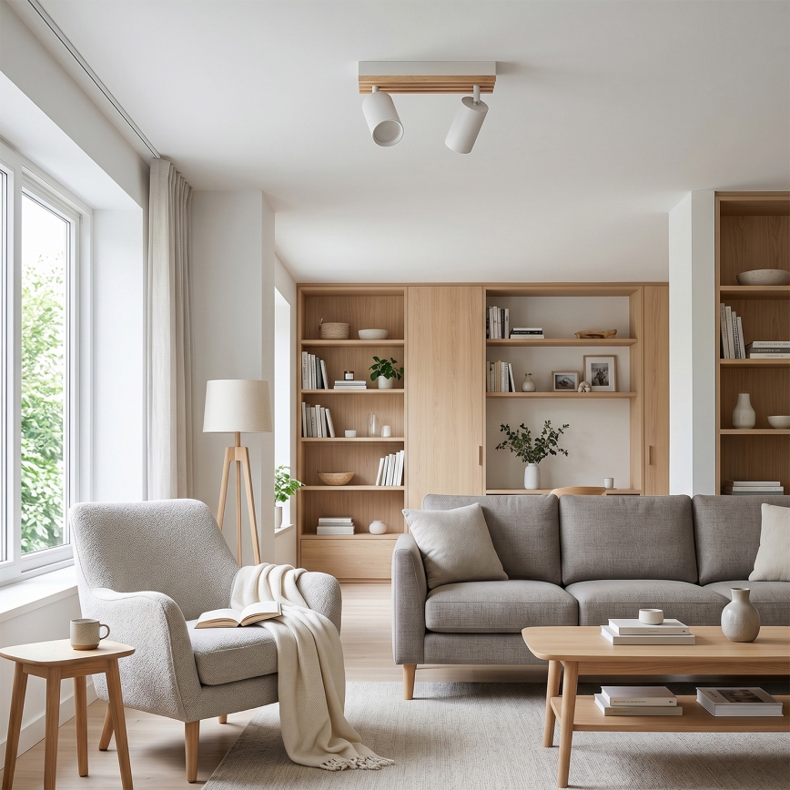 Brilagi - Faretto SELE WOOD ACOUSTIC 2xGU10/30W/230V bianco/legno