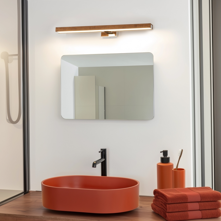 Brilagi - Illuminazione a LED per specchi da bagno WOODY MIRROR LED/12W/230V 60 cm IP44 quercia ciliegio/cromo lucido