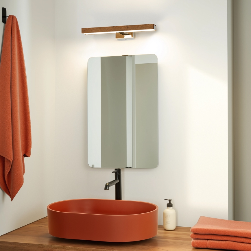 Brilagi - Illuminazione a LED per specchi da bagno WOODY MIRROR LED/8W/230V 40 cm IP44 quercia ciliegio/cromo lucido