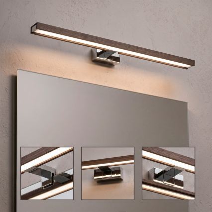 Brilagi - Illuminazione LED per specchio da bagno 3 in 1 WOODY MIRROR LED/12W/230V 60 cm IP44 cromo lucido/rovere noce