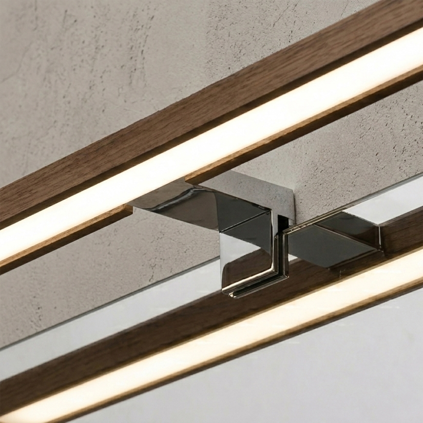 Brilagi - Illuminazione LED per specchio da bagno 3 in 1 WOODY MIRROR LED/12W/230V 60 cm IP44 cromo lucido/rovere noce