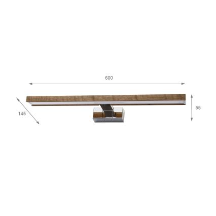 Brilagi - Illuminazione LED per specchio da bagno 3 in 1 WOODY MIRROR LED/12W/230V 60 cm IP44 cromo lucido/rovere noce