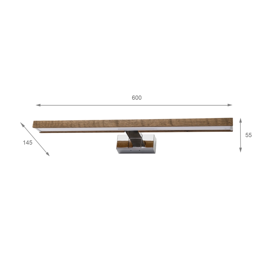 Brilagi - Illuminazione LED per specchio da bagno 3 in 1 WOODY MIRROR LED/12W/230V 60 cm IP44 cromo lucido/rovere noce