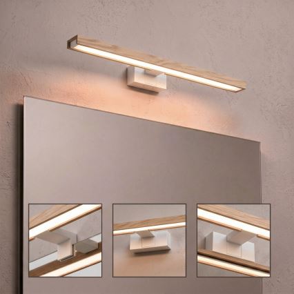 Brilagi - Illuminazione LED per specchio da bagno 3 in 1 WOODY MIRROR LED/12W/230V 60 cm IP44 bianco/rovere