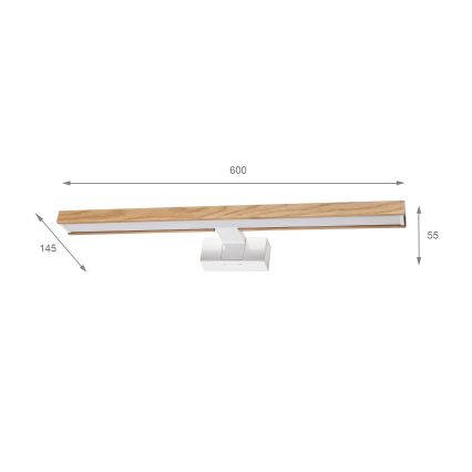 Brilagi - Illuminazione LED per specchio da bagno 3 in 1 WOODY MIRROR LED/12W/230V 60 cm IP44 bianco/rovere