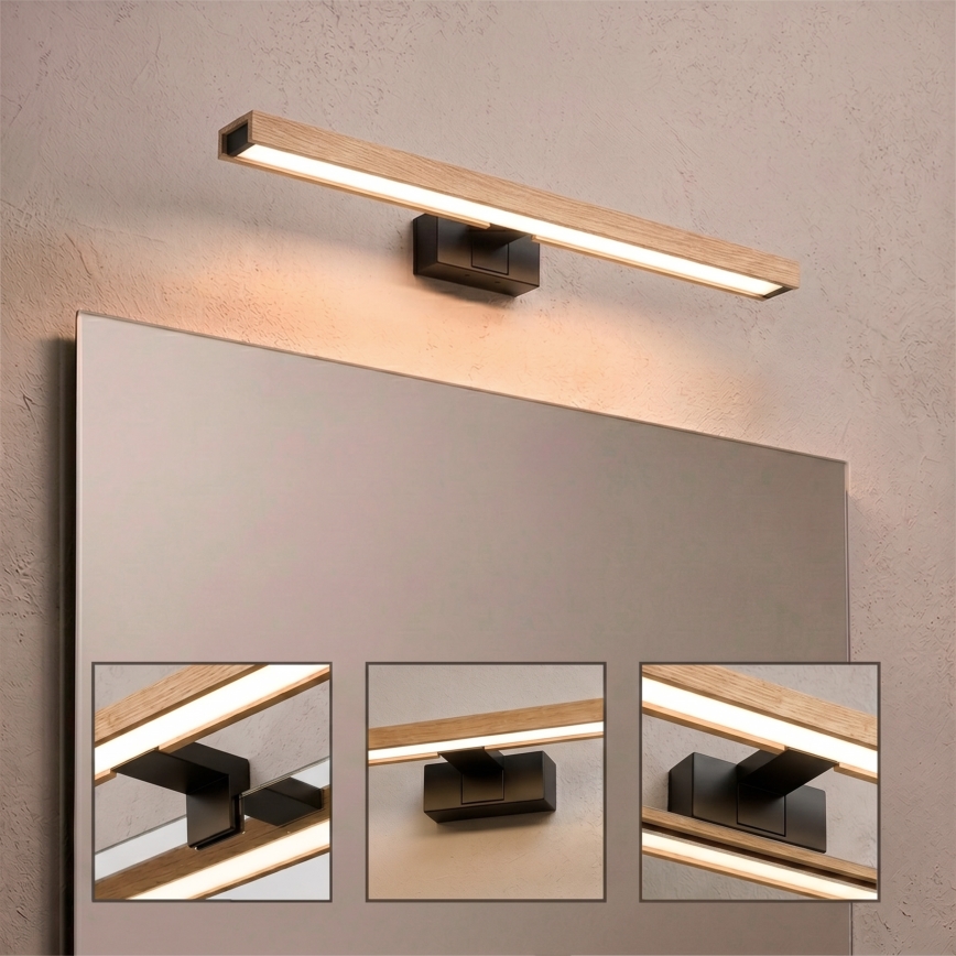 Brilagi - Illuminazione a LED per specchio da bagno 3 in 1 WOODY MIRROR LED/12W/230V 60 cm IP44 nero/rovere