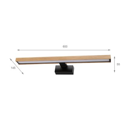 Brilagi - Illuminazione a LED per specchio da bagno 3 in 1 WOODY MIRROR LED/12W/230V 60 cm IP44 nero/rovere