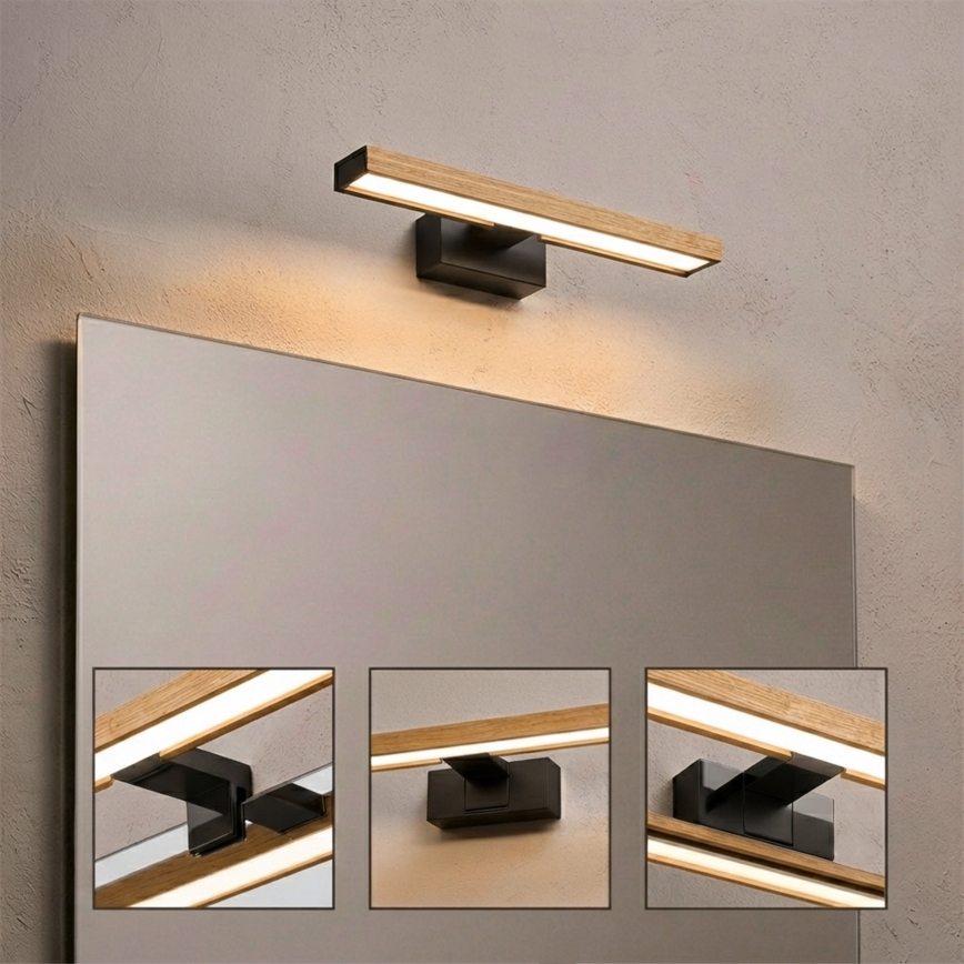 Brilagi - Illuminazione a LED per specchio da bagno 3 in 1 WOODY MIRROR LED/8W/230V IP44 nero/rovere