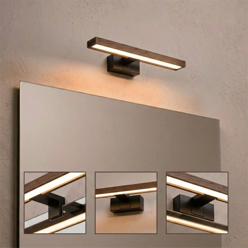Brilagi - Illuminazione LED per specchio da bagno 3 in 1 WOODY MIRROR LED/8W/230V 40 cm IP44 nero/rovere noce