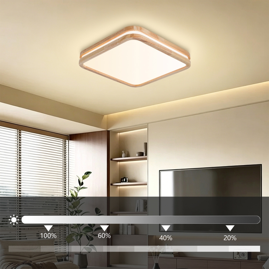 Brilagi - Plafoniera LED dimmerabile MOLINA SQUARE LED/48W/230V 3000-6000K rovere 40x40 cm + telecomando