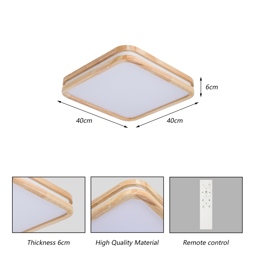 Brilagi - Plafoniera LED dimmerabile MOLINA SQUARE LED/48W/230V 3000-6000K rovere 40x40 cm + telecomando