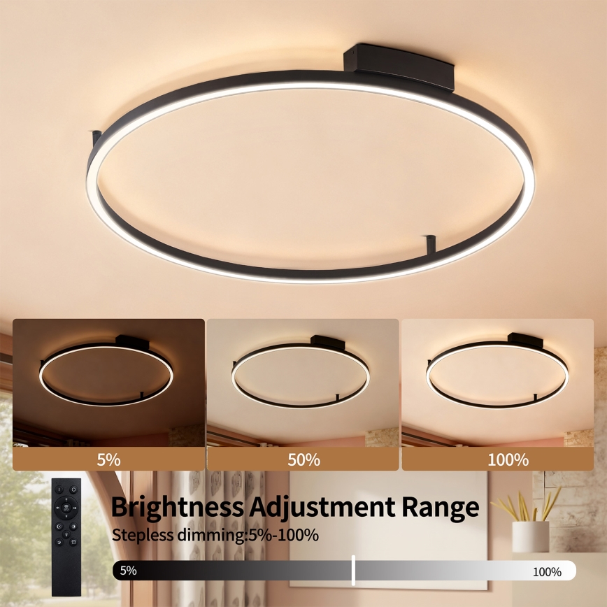 Brilagi - Plafoniera LED dimmerabile PORTOFINO LED/60W/230V 3000-6000K Ø 80 cm nera + telecomando
