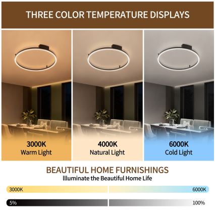 Brilagi - Plafoniera LED dimmerabile PORTOFINO LED/60W/230V 3000-6000K Ø 80 cm nera + telecomando