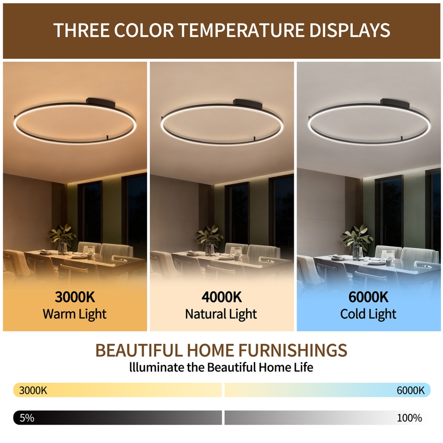 Brilagi - Plafoniera dimmerabile a LED PORTOFINO LED/85W/230V 3000-6000K Ø 120 cm nero + telecomando